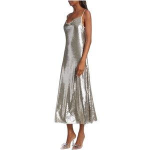 Allsaints Hadley Sequin Cowl Neck Sleeveless Slip Midi Dress Silver